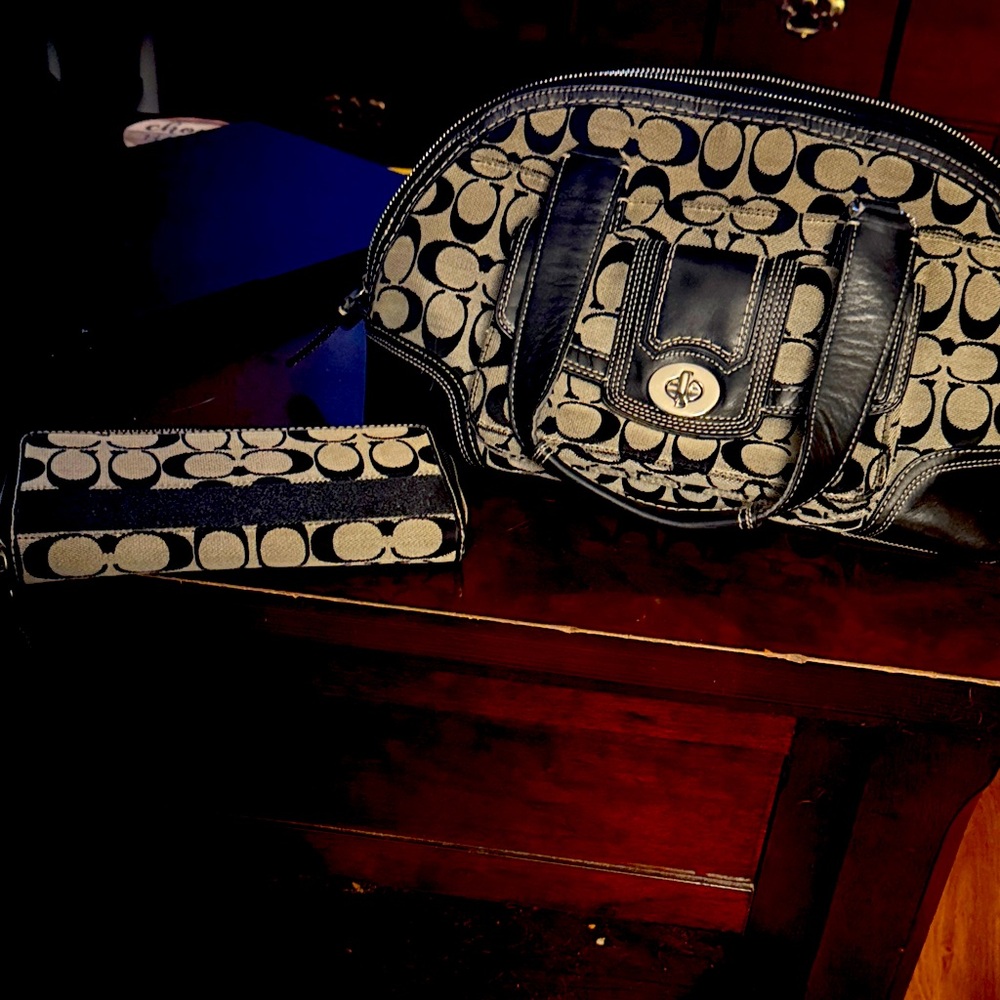 Coach Black and Cream Satchel Bag